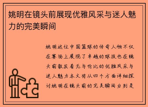 姚明在镜头前展现优雅风采与迷人魅力的完美瞬间