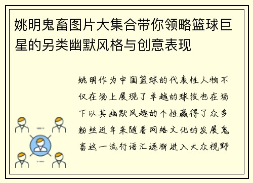 姚明鬼畜图片大集合带你领略篮球巨星的另类幽默风格与创意表现