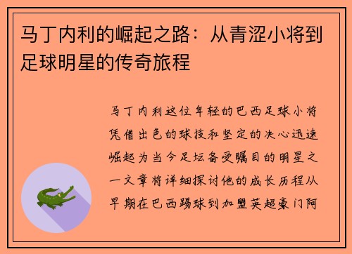 马丁内利的崛起之路：从青涩小将到足球明星的传奇旅程