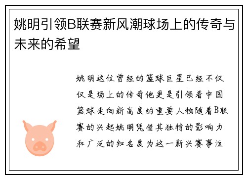 姚明引领B联赛新风潮球场上的传奇与未来的希望